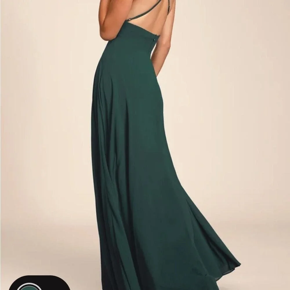 Lulus Dreamy Romance Forest Green Crossover Spaghetti Strap High Slit Maxi Dress